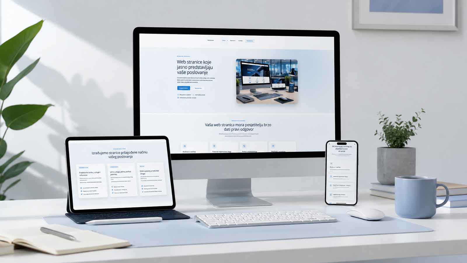 Prikaz moderne poslovne web stranice na računalu i mobilnom uređaju